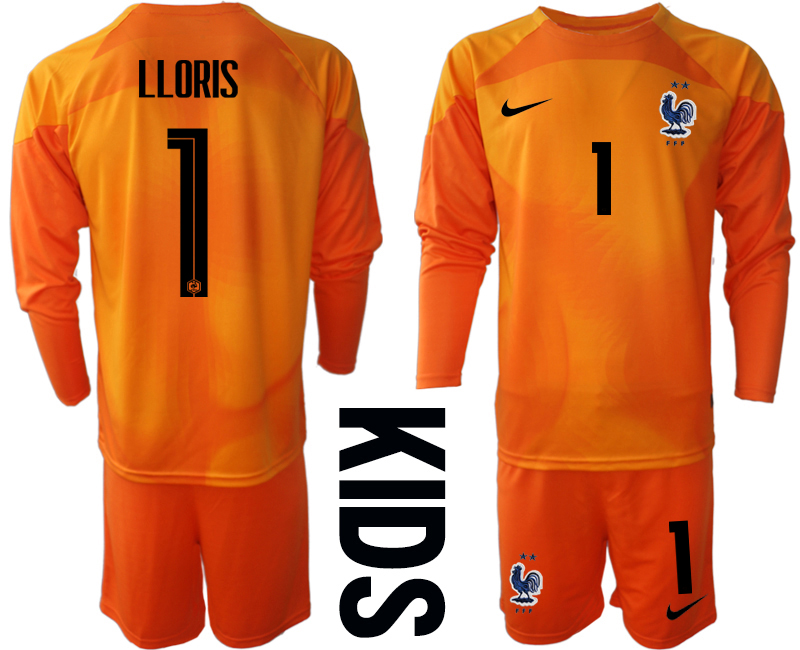 Youth 2022 World Cup National Team France orange goalkeeper long sleeve 1 Soccer Jersey